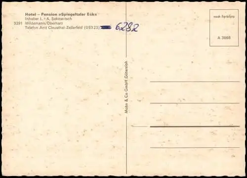 Ansichtskarte Wildemann (Innerstetal) Hotel - Pension Spiegeltaler Eck 1968