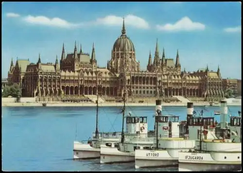Postcard Budapest Parlament Országház Fähren Fotomontage 1974