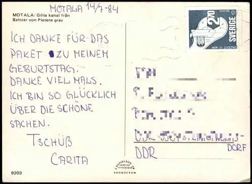 Postcard Motala Göta Kanal (Motala) Schiff Juno 1984