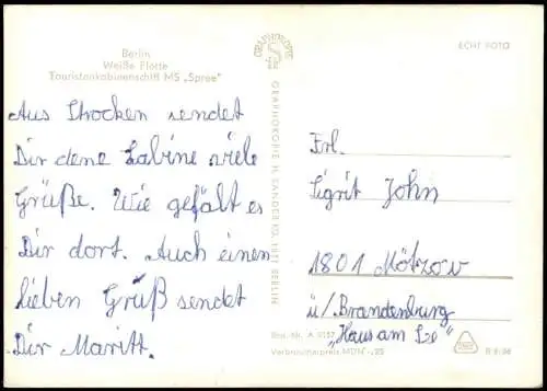 Ansichtskarte Berlin Weiße Flotte Touristenkabinenschiff MS „Spree" 1966