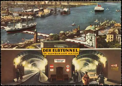 Ansichtskarte St. Pauli-Hamburg 2 Bild Luftbild und Elbtunnel 1978