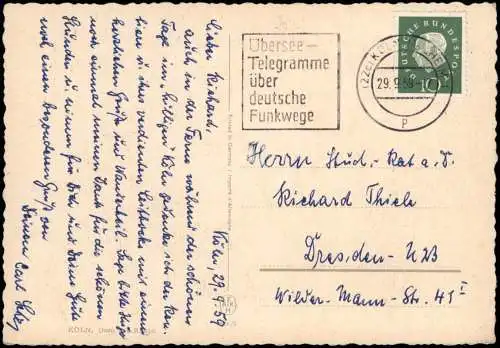 Ansichtskarte Köln Rheinschiffe Dom und Bahnhof 1959