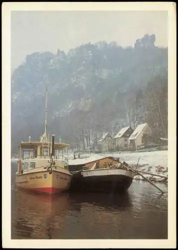 Ansichtskarte  Neujahr Sylvester New Year DDR Fähre Rathen Bastei 1988