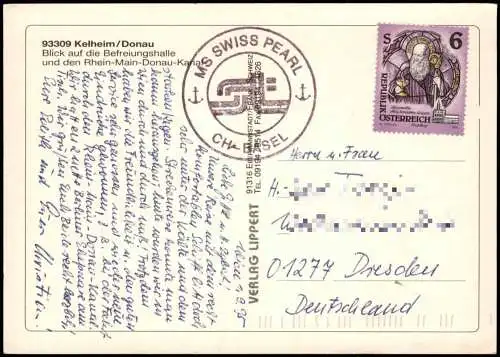 Ansichtskarte Kelheim Befreiungshalle Motorschiff Swiss Pearl CH-Basel 1995