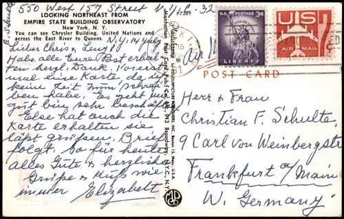 Postcard Manhattan-New York City Chrysler Building United Nation 1961  gel Airmail