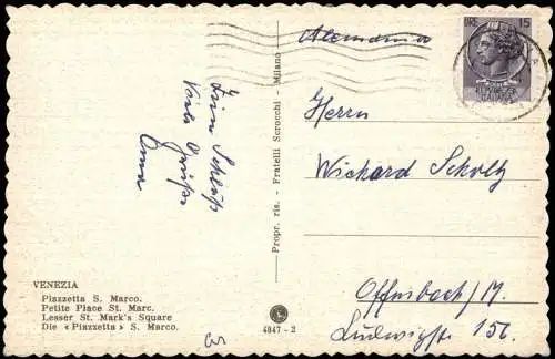 Cartolina Venedig Venezia Piazzetta S. Marco 1960