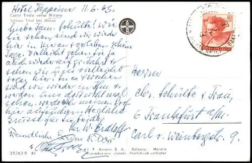 Cartolina Meran Merano Umland-Ansicht Schloss Tirol bei Meran 1965