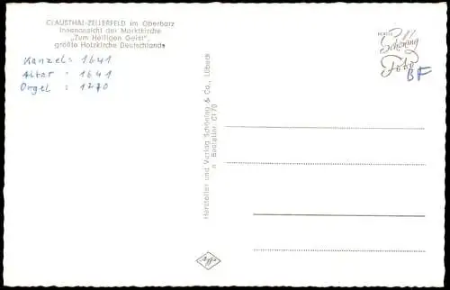 Clausthal-Zellerfeld Innenansicht der Marktkirche Zum Heiligen Geist 1960