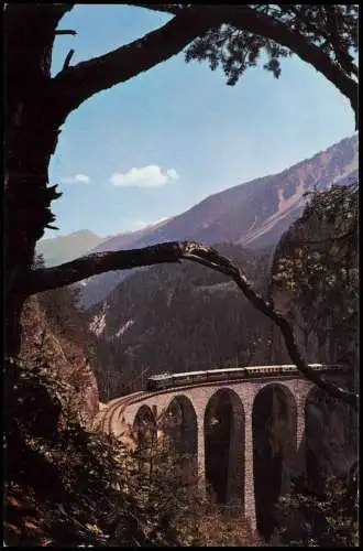 .Schweiz LANDWASSER-VIADUKT Rhätische Bahn bei Filisur Strecke Chur-Engadin 1980