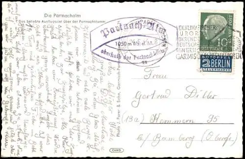 Ansichtskarte .Bayern Partnachalm Bayern (Allgemein) 1954