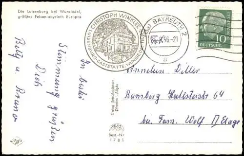 Luisenburg Wunsiedel Fichtelgebirge mit u.a mit Luisenburg- Gaststätte uvm 1956