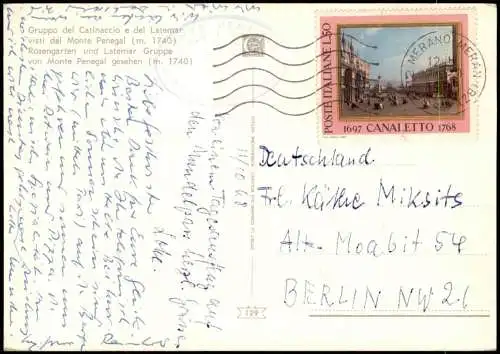 Cartolina Bozen Bolzano Rosengartengruppe (Catinaccio) Restaurant 1968