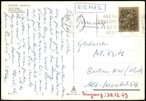 Postcard Funchal Western View 1969