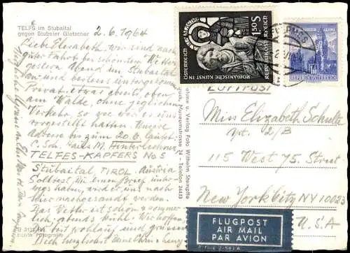 Ansichtskarte Telfs Tirol gg Stubaier Gletscher 1971 gel. Airmail nach New York