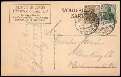 Ansichtskarte  Künstlerkarte Kind mit Regenschirm Kinder Asyle E.V. 1917