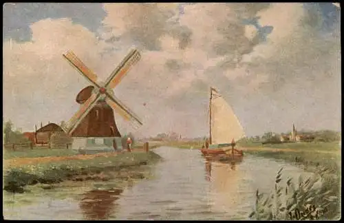 Postkaart .Niederlande Netherland Windmühle Windmill Stimmungsbild 1914