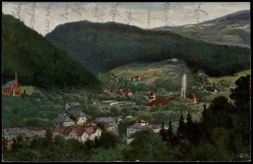 Bad Reinerz Duszniki-Zdrój Stadtblick nach Aquarell O. Herrfurth 1921