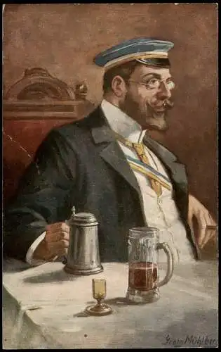 Ansichtskarte  Studentika Künstlerkarte Heidelberg Der alte Mann 1914