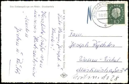 Bad Godesberg-Bonn Burg Drachenfels Siebengebirge Fotokarte Stimmungsbild 1960