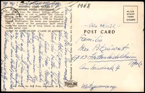 Postcard Long Island Luftbild Montauk Lighthouse 1968