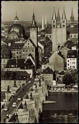 Ansichtskarte Würzburg Alte Mainbrücke mit Dom VW Käfer Autos 1968