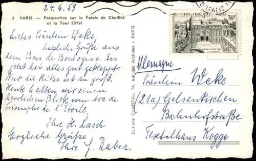 Paris Perspective sur le Palais de Chaillot et la Tour Eiffel 1959