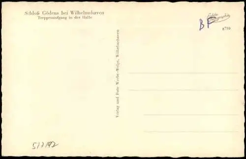 Wilhelmshaven Schloß Gödens bei Wilhelmshaven Treppenaufgang in der Halle 1955