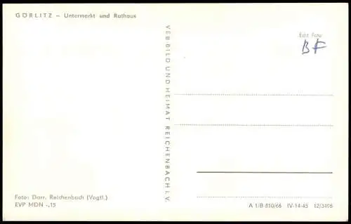 Ansichtskarte Görlitz Zgorzelec Untermarkt und Rathaus zur DDR-Zeit 1966