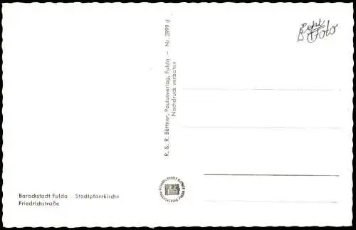 Ansichtskarte Fulda Friedrichstraße Stadtpfarrkirche VW Käfer 1960