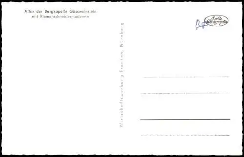 Gößweinstein Altar der Burgkapelle mit Riemenschneidermadonna 1960