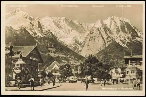 Ansichtskarte Garmisch-Partenkirchen Marienplatz mit Alpen-Panorama 1954