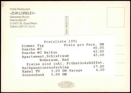 Ansichtskarte Sankt Goar Hotel zur Loreley, Kiosk Heerstraße 1991