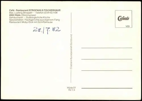 Ansichtskarte Hüde MB Cafe Stropahls Fischerhaus Dümmersee 1978