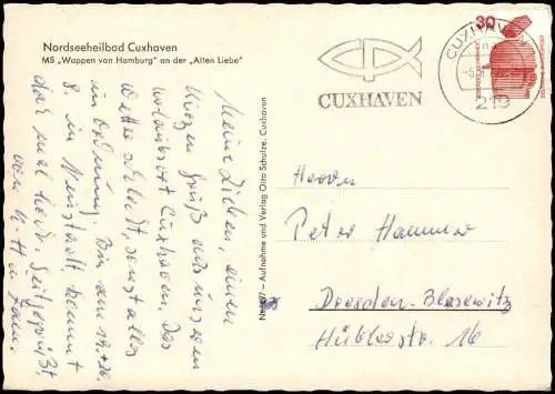 Ansichtskarte Cuxhaven Motorschiff Wappen von Hamburg Alte Liebe 1972