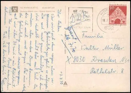 Ansichtskarte  Schiffe Ship TS Hanseatic Deutsche Atlantik Linie 1970
