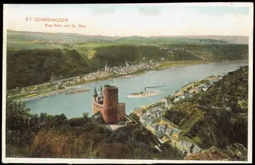 Ansichtskarte St. Goarshausen Burg Katz und Stadt 1907