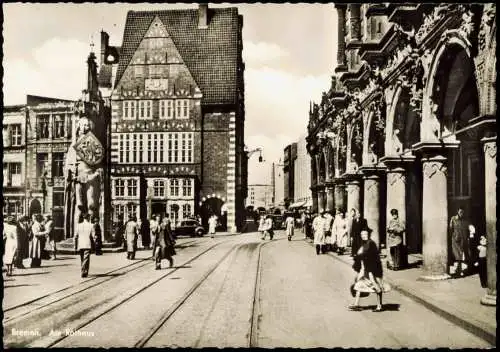 Ansichtskarte Bremen Straßenpartie am Rathaus VW Käfer belebt 1959