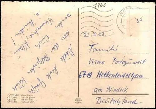 Postkaart Ostende Oostende Fischerhafen Fishery Port 1968
