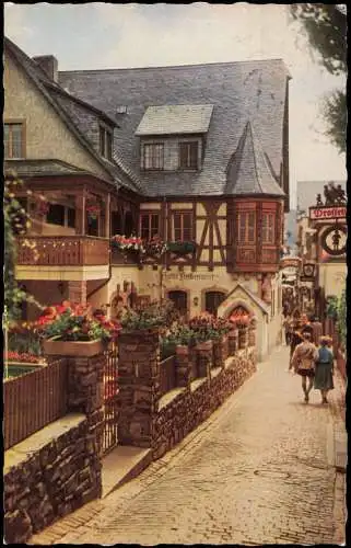 Ansichtskarte Rüdesheim (Rhein) Drosselgasse belebt, Colorkarte 1960