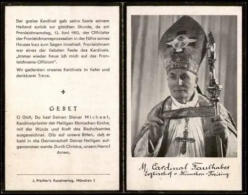 Kirche Religion Kardinal Michael Faulhaber Erzbischischoff München  1968