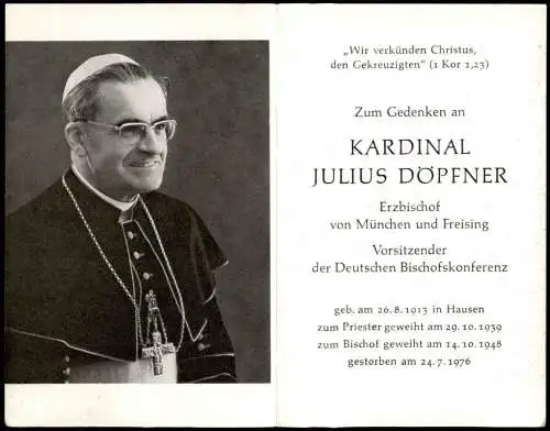 Kardinal Julius Döpfner Erzbischof München 1977