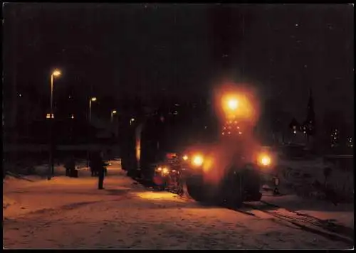 Oberwiesenthal Schmalspurdampflokomotive 099 749 im Bahnhof Schnee Nacht 1994