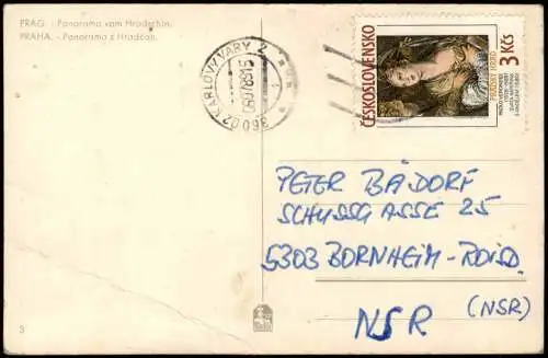 Postcard Prag Praha Panorama vom Hradschin. 1968