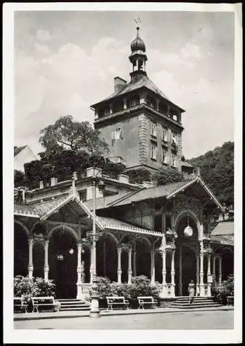 Postcard Karlsbad Karlovy Vary Stadtturm und Marktbrunnen-Kolonnade 1966