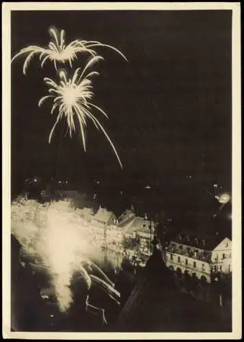 Ansichtskarte Bamberg Feuerwerk bei Nacht über der Stadt 1958