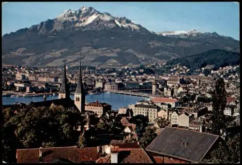 Ansichtskarte Reussbühl - Littau-Luzern Lucerna Stadt mit Pilatus 1962