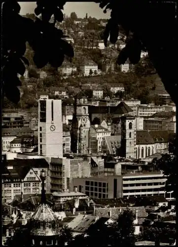 Ansichtskarte Stuttgart Blick durch Bäume auf die Stadt 1963