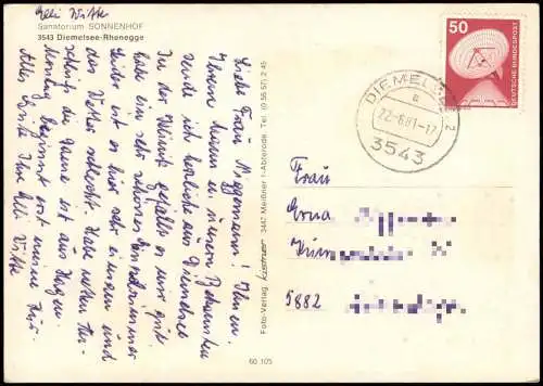 Ansichtskarte Rhenegge-Diemelsee Sanatorium SONNENHOF 1981