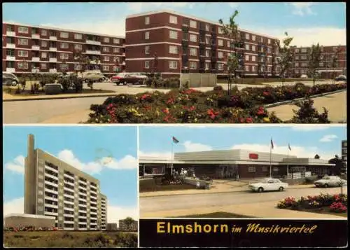 Ansichtskarte Elmshorn 3 Bild Musikviertel Hochhäuser Spar Markt 1978