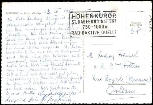 Postcard Marburg an der Drau Maribor Straßenpartie am Hotel Slavija 1966